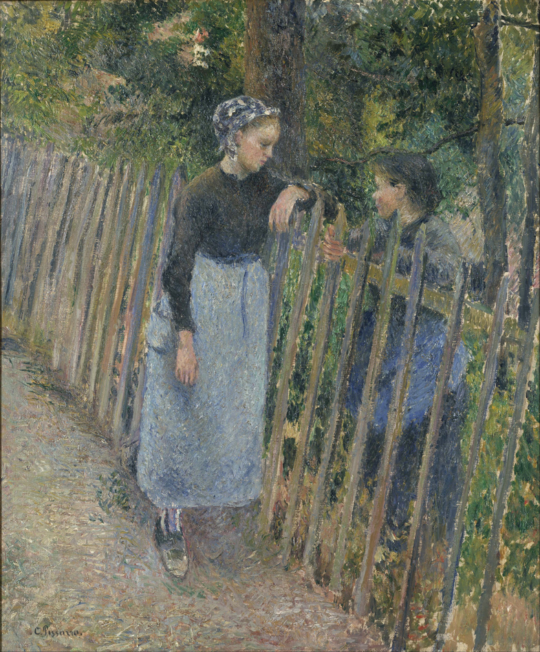 2 women chatting over a fence
