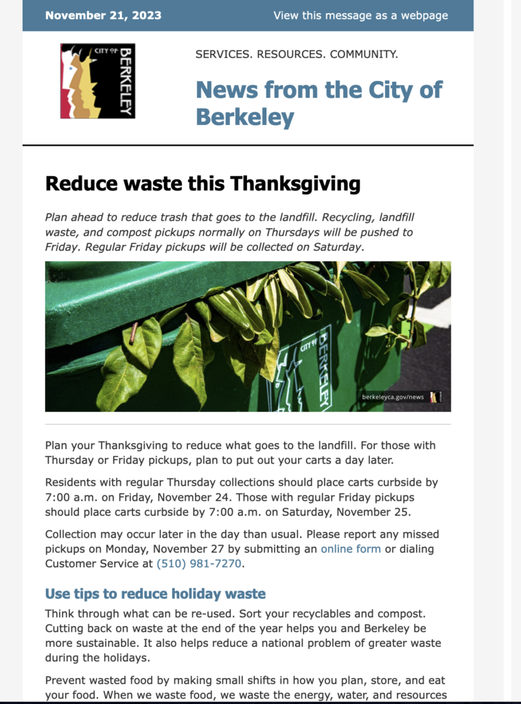 reduce waste this thanksgiving email